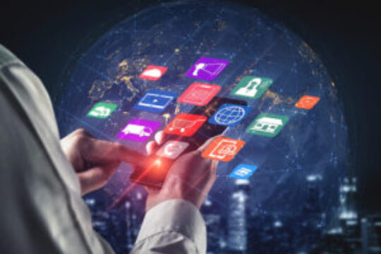 A person using a smartphone with digital icons floating around searching for future of AI in digital marketing