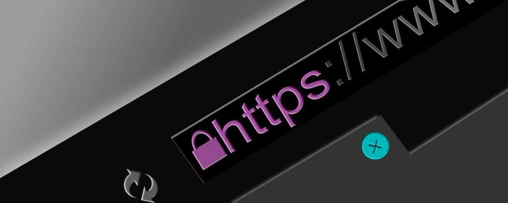 Close-up of a web browser showing https and a padlock icon, indicating a secure connection.