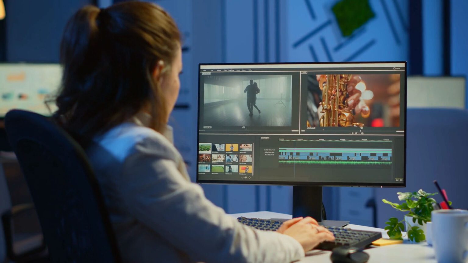 a freelance video editor editing a clip