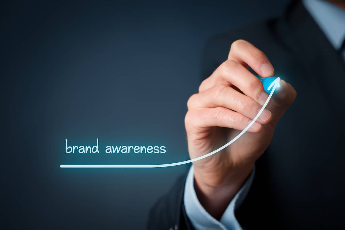 brand awareness written with a graph line