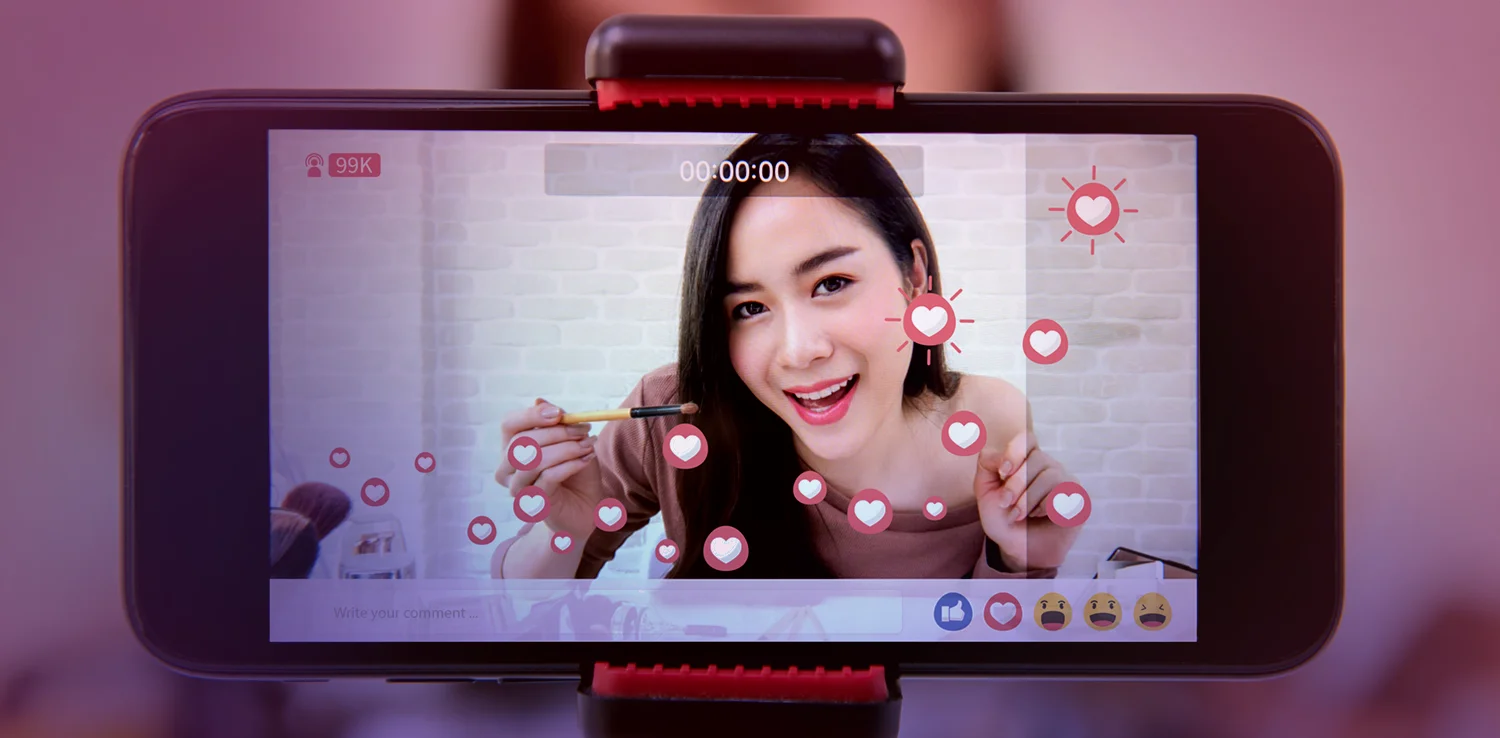 mobile screen with a girl live streaming