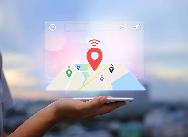 representation of a hand with location related icons